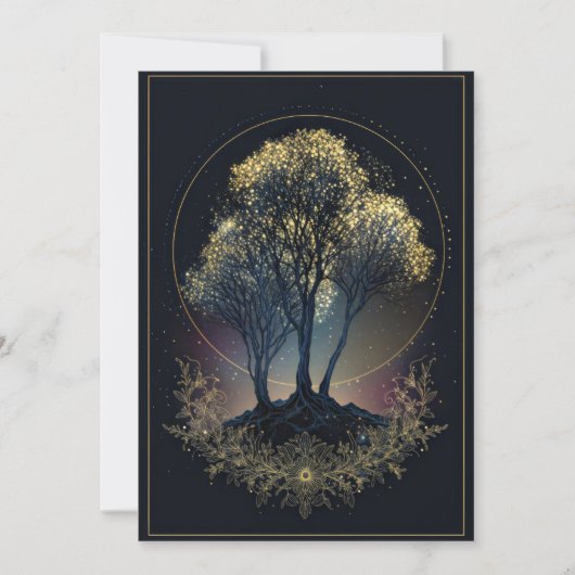 Getüpfelte Goldene Himmlische Baum Mitternachts Ha Einladung (Vorderseite)