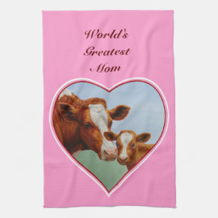 Geurnsey Cow Calf Bright Pink Hearts Geschirrtuch