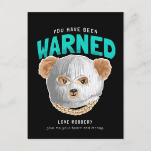 Gewarntes Slogan mit Bär-Puppe in Hood-Maske Vekto Postkarte