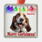 Gewartet auf Santa Basset Hound Ornament Aus Metall (Vorne)