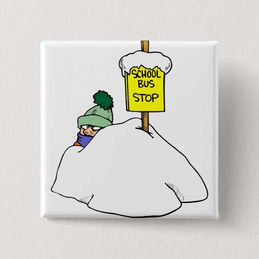 Gewartet für Schulbus im Winter Schnee Button (Vorderseite)