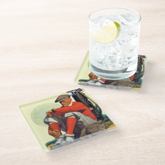 Gewartet Golfer Behalten Glasuntersetzer (Schrägansicht)