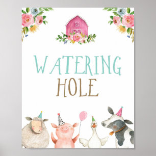 Gewässer Hole Farm Animals Barnyard Girl Geburtsta Poster