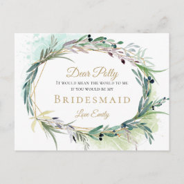 Gewässer Olive Leaf Grüne Bridesmaid Anfrage Postkarte