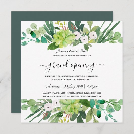 GEWÄSSERFARBSCHEIBE FOLIAGE GRAND ÖFFNUNGSZEREMONI EINLADUNG (Vorne/Hinten)