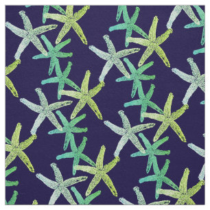 Gewebe aquamarines grünes gelbes Blau Seestarfish Stoff