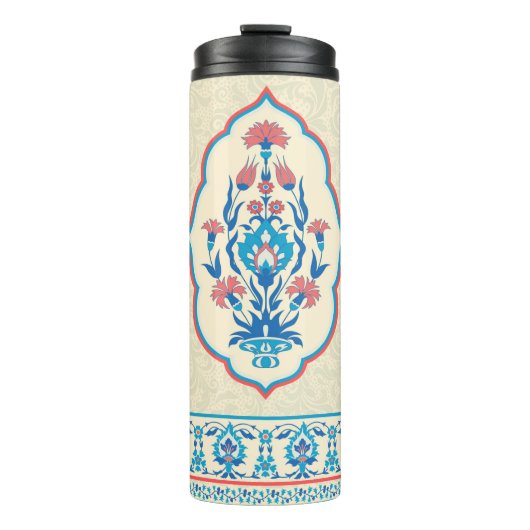 Gewebe mit Blumen nahtlos im ethnischen Stil Thermosbecher (Vorderseite)