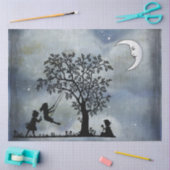 Gewebe mit Mond und Kindern spielen Seidenpapier (Basteln)