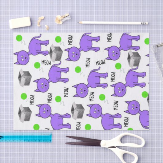 Gewebe Papier Lila Katzen (Handwerk)