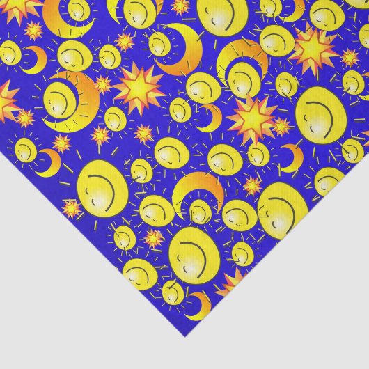 Gewebe Papier Moon Sun Yellow Stars Blau (Ausschnitt)