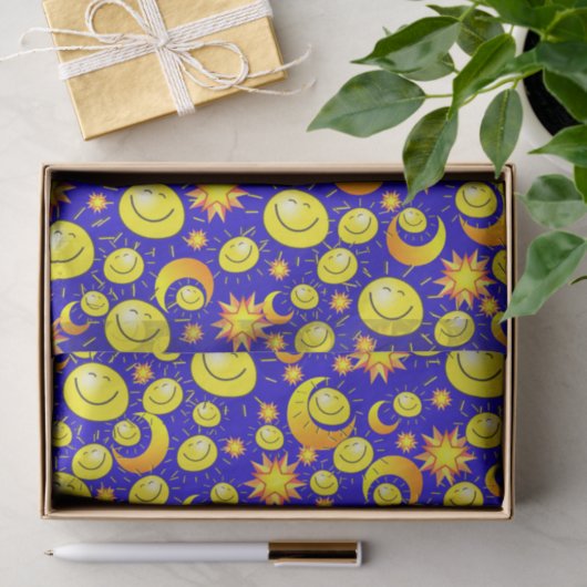 Gewebe Papier Moon Sun Yellow Stars Blau (Geschenk)