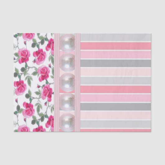 Gewebe Papierblütenrosa Streifen Seidenpapier (Vorderseite)