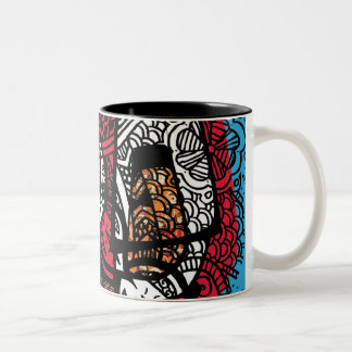 Gewebe und Malerpinsel Zweifarbige Tasse