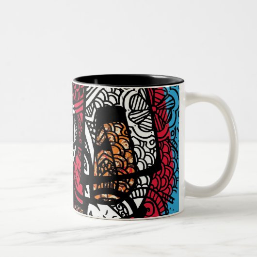 Gewebe und Malerpinsel Zweifarbige Tasse (Rechts)