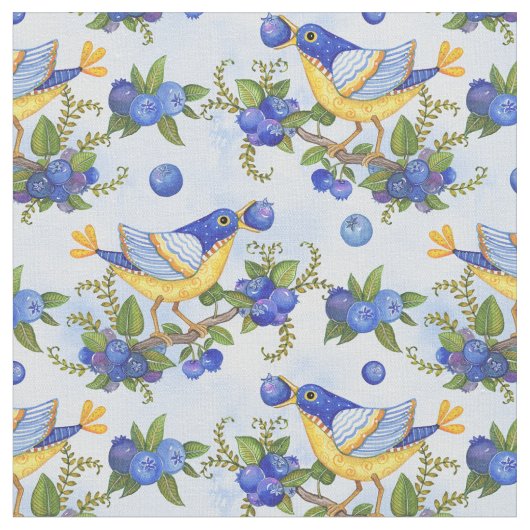 GEWEBE wunderliche Vogel-Blaubeerblaues Gelb Stoff (Nahaufnahme)