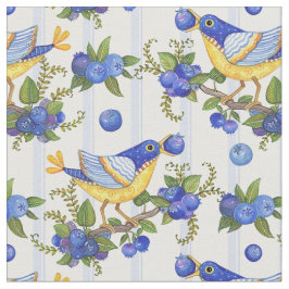 GEWEBE-WUNDERLICHER VOGEL U. BLAUBEERstreifen-BLAU Stoff