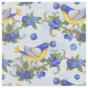 GEWEBE-WUNDERLICHES VOGEL-BLAUBEERblau-AQUARELL Stoff