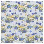 GEWEBE-WUNDERLICHES VOGEL-BLAUBEERblau-AQUARELL Stoff (Muster)