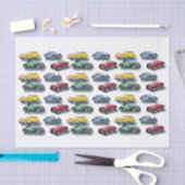 Gewebepapier (2) Jahrgangsautos auf Gelb-4-Sorte Seidenpapier (Handwerk)