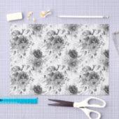 Gewebepapier (3) Muster Schwarz/Weiß-Peonies Seidenpapier (Handwerk)