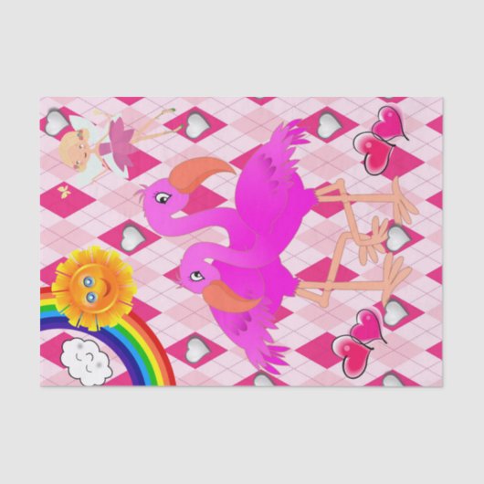 Gewebepapier Rosa Flamingo Rainbow Sun Seidenpapier (Vorderseite)