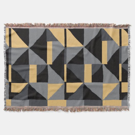 Gewebte Decke Geometrie Schwarz, Grau und Gold (Vorderseite)