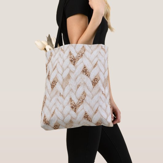 Gewebter cremefarbener Kunststoff Gold Glitter Tasche (Von Nahem)