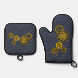 Gewebtes Uhrwerk Ofenhandschuh & Topflappen-Set