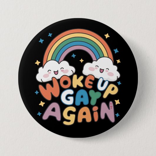 Geweckt Gay wieder LGBT Pride Monat Groovy Button (Vorderseite)