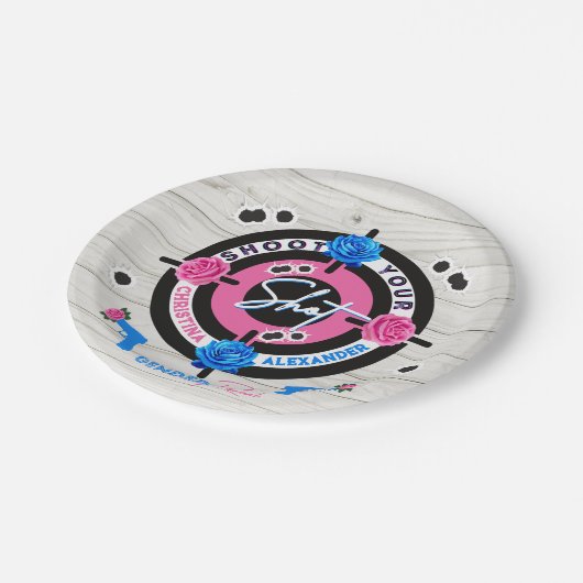 Gewehre oder Rose Geschlecht zeigen Baby-Dusche pi Pappteller (Schrägansicht)