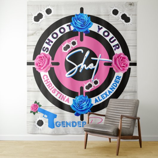 Gewehre oder Rose Geschlecht zeigen Baby-Dusche pi Wandteppich (Beispiel)