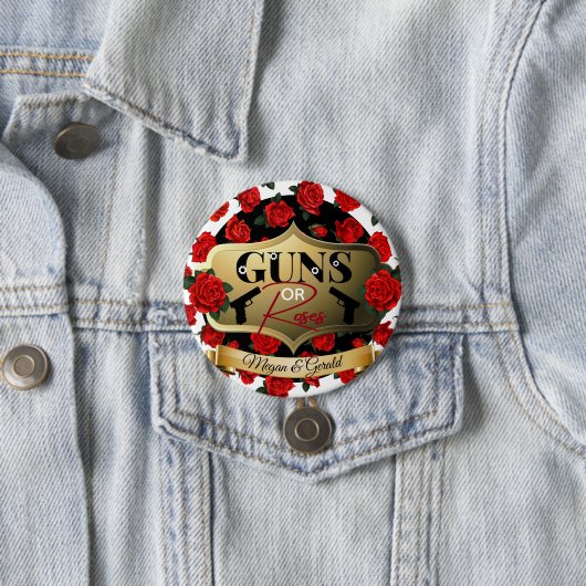 Gewehre oder Rose Geschlechtsspezifische Babydusch Button (Beispiel)