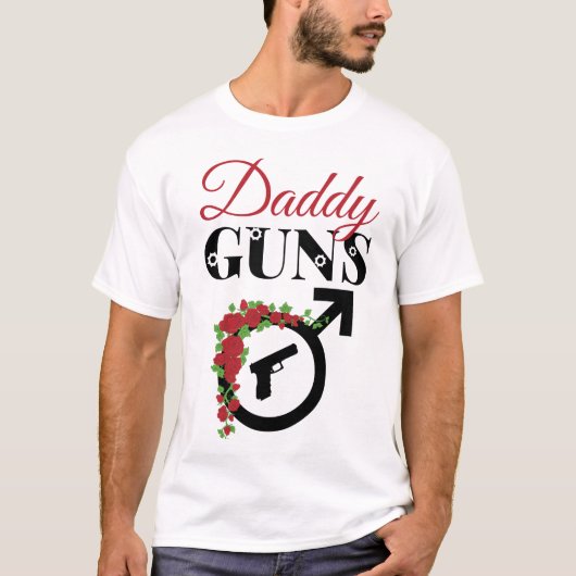 Gewehre oder Rose Geschlechtsspezifische Babydusch T-Shirt (Vorderseite)