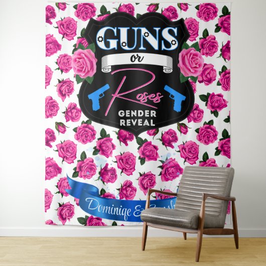 Gewehre oder Rose Rosa/Blaues Geschlecht zeigen Ki Wandteppich (Beispiel)