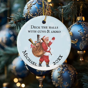 Gewehrliebhaber Weihnachtsmann Dekoriert die Halle Keramik Ornament