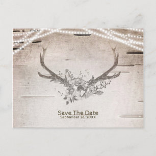 Geweih & Birke Vintage Hochzeit Save the Date Ankündigungspostkarte