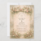 Geweih Blumen Hochzeit im Wald Einladung (Vorderseite)