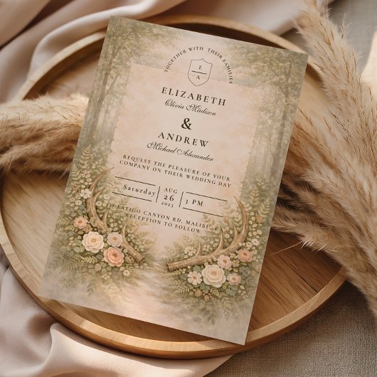 Geweih Floral Boho Hochzeit Einladung