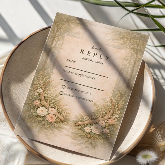 Geweih Floral Boho Hochzeit RSVP Karte