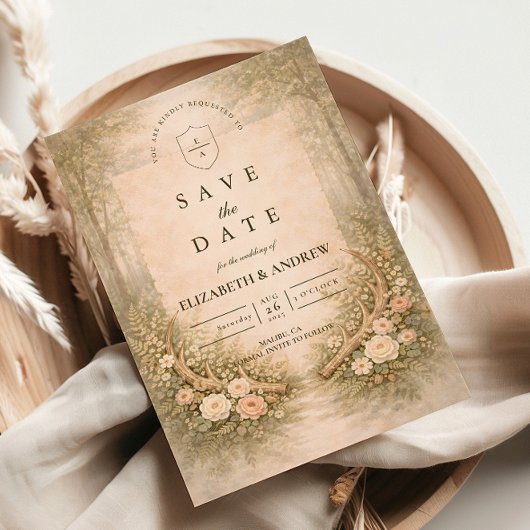 Geweih Floral Boho Hochzeit Save The Date