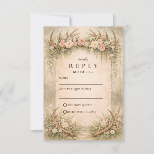 Geweih Florale Waldhochzeit RSVP Karte (Vorderseite)