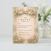 Geweih Florale Waldhochzeit RSVP Karte (Stehend Vorderseite)