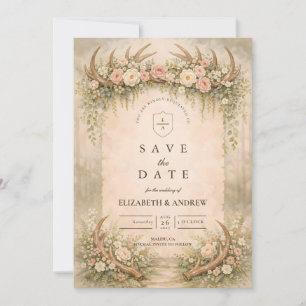 Geweih Florale Waldhochzeit Save The Date