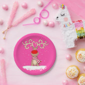 Geweih-Rosa-Pappteller des Weihnachtsrens großer Pappteller (Party)