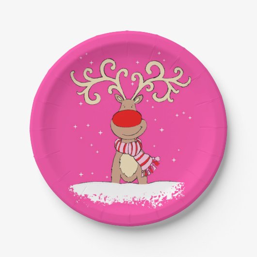 Geweih-Rosa-Pappteller des Weihnachtsrens großer Pappteller (Vorderseite)