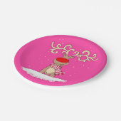 Geweih-Rosa-Pappteller des Weihnachtsrens großer Pappteller (Schrägansicht)