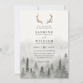 Geweih Wald Berg Baum Rustikale Elegante Hochzeit Einladung (Vorderseite)