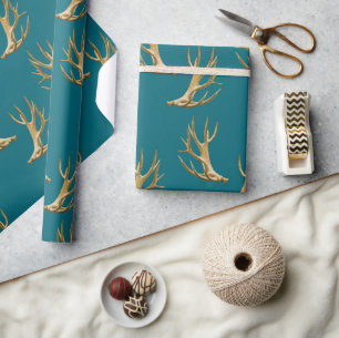Geweihmuster dunkles Teal Blau männliches Geschenk Geschenkpapier