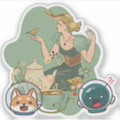 Geweihte Nymphe's Teeparty: Whimsicaler Kosmos Fre Aufkleber (Vorderseite)