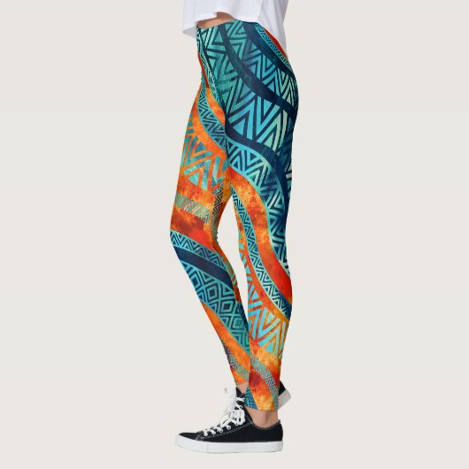 Gewelltes Stammes- ethnisches Boho Muster Leggings (Links)